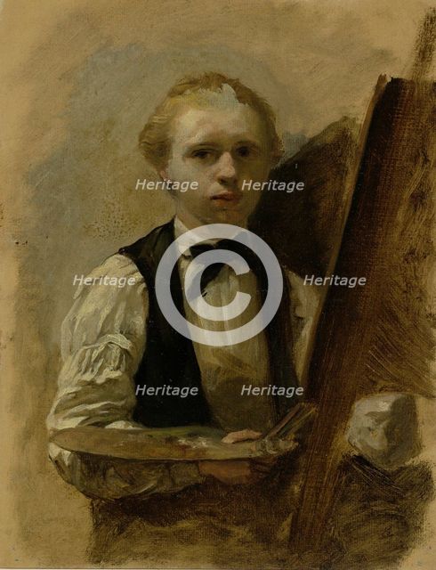 Self-portrait next to easel, 1854-1914.  Creator: Albert Neuhuys.