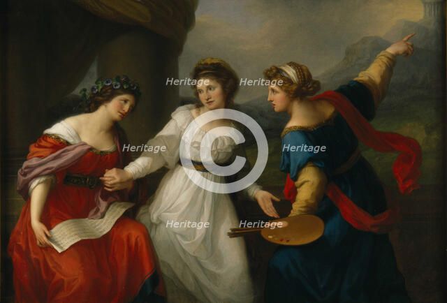 Self-portrait of the Artist hesitating between the Arts of Music and Painting, 1794. Creator: Kauffmann, Angelika (1741-1807).