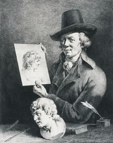 Self Portrait of the Artist Holding a Portrait of his Wife, 1796. Creator: Jean-Jacques de Boissieu