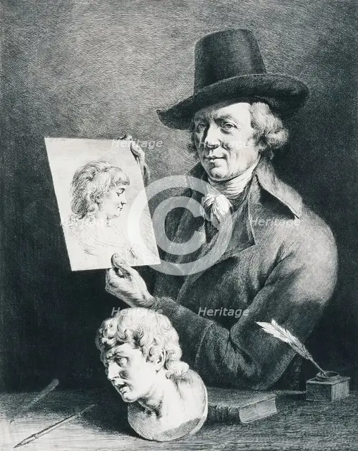 Self Portrait of the Artist Holding a Portrait of his Wife, 1796. Creator: Jean-Jacques de Boissieu.