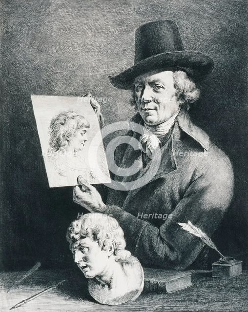 Self Portrait of the Artist Holding a Portrait of his Wife, 1796. Creator: Jean-Jacques de Boissieu.