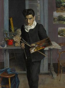 Self-portrait of the artist in his studio, 1898. Creator: Romero de Torres, Julio (1874-1930)