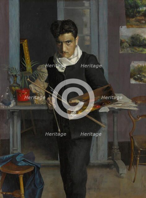 Self-portrait of the artist in his studio, 1898. Creator: Romero de Torres, Julio (1874-1930).