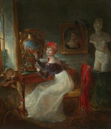 Self-portrait of the artist painting porcelain in her studio. Creator: Jaquotot, Marie Victoire (1772-1855)