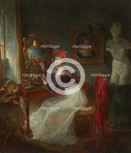 Self-portrait of the artist painting porcelain in her studio. Creator: Jaquotot, Marie Victoire (1772-1855).
