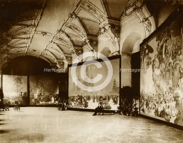 Self-Portrait of Alphonse-Marie Mucha at the First Exhibition of the \Slavs Epic\ at...about 1980. Creator: Alphonse Mucha.