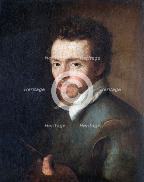 Self-portrait of an unknown painter with palette and brushes, 1596. Artist: Cornelius Ketel.