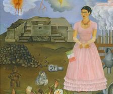 Self-Portrait on the Border Line Between Mexico and the United States, 1932. Creator: Frida Kahlo