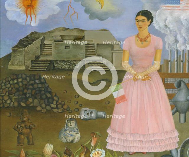 Self-Portrait on the Border Line Between Mexico and the United States, 1932.  Creator: Frida Kahlo.