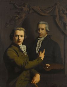 Self Portrait, Pointing at a Portrait of the Artist's deceased Colleague Dirk Jacobsz..., 1791-1795. Creator: Willem Bartel van der Kooi