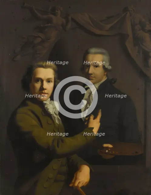 Self Portrait, Pointing at a Portrait of the Artist's deceased Colleague Dirk Jacobsz..., 1791-1795. Creator: Willem Bartel van der Kooi.