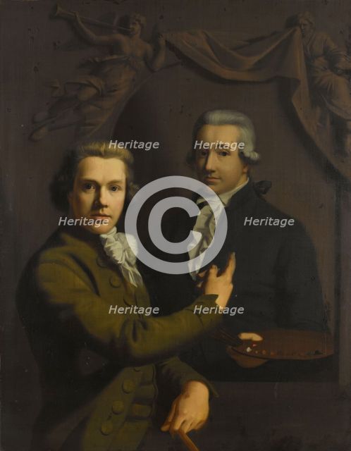 Self Portrait, Pointing at a Portrait of the Artist's deceased Colleague Dirk Jacobsz..., 1791-1795. Creator: Willem Bartel van der Kooi.