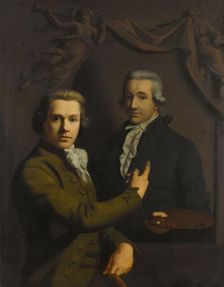Self Portrait, Pointing at a Portrait of the Artist's deceased Colleague Dirk Jacobsz..., 1791-1795. Creator: Willem Bartel van der Kooi