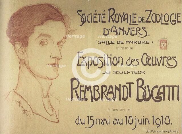 Self-portrait. Poster for Rembrandt Bugatti's Antwerp Exposition, c. 1910.