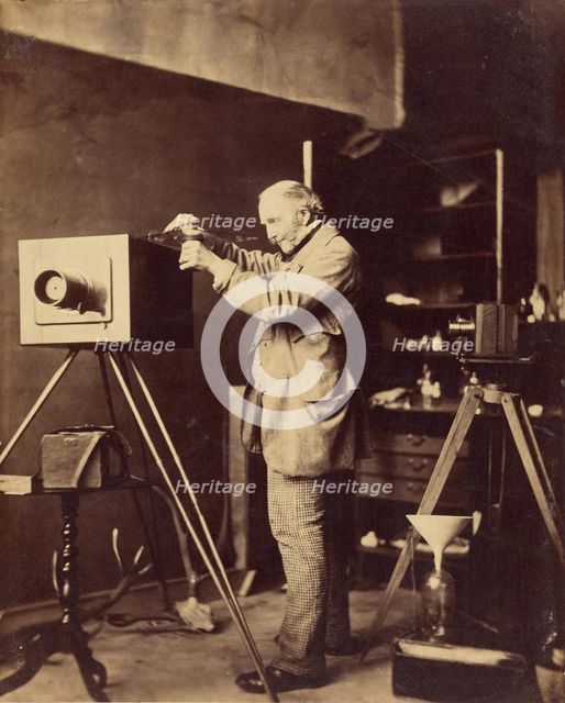 Self-portrait preparing a Collodion plate, 1856-1859. Creator: Horatio Ross.