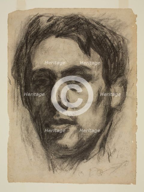 Self-Portrait (recto), Sketch (verso), 1909. Creator: Hans Richter.