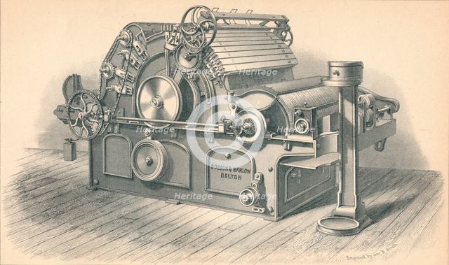 Self Stripping Carding Engine, by Dobson and Barlow Bolton', 1874. Artist: GB Smith.