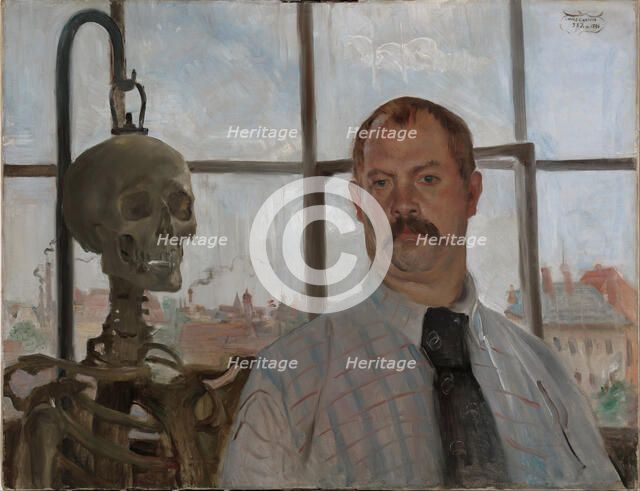 Selfportrait with skeleton. Artist: Corinth, Lovis (1858-1925)