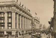 Selfridge's and the last of the old Oxford Street shops that the building engulfed c1935. Creator: Unknown