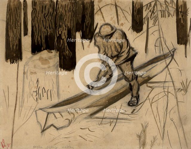 Selkup makes a boat, Selkups, 1920. Creator: A. G. Vargin.