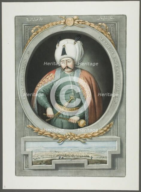 Selim Kahn I, from Portraits of the Emperors of Turkey, 1815. Creator: John Young.