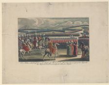 Selim III, Sultan of the Turks, welcomed to his new infantry review in countryside. Artist: Anonymous