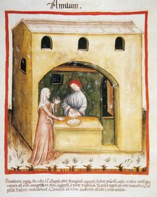 Selling wheat starch, 14th century. Creator: Unknown