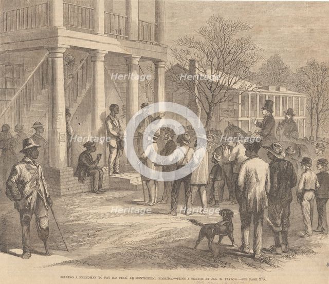 Selling a freedman to pay his fine, at Monticello, Florida, 1867. Creator: James Edward Taylor.