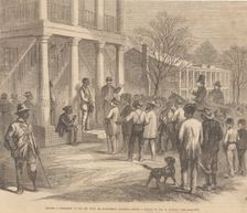 Selling a freedman to pay his fine, at Monticello, Florida, 1867. Creator: James Edward Taylor