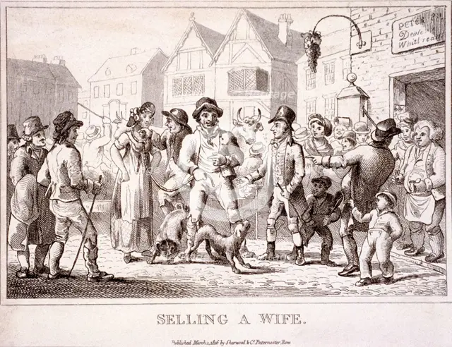 'Selling a wife', Smithfield Market, London, 1816. Artist: Anon