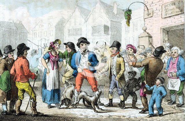 Selling a wife to the highest bidder, 1816. Artist: Unknown