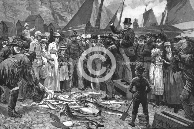''Selling Fish on the Beach, Hastings', 1890. Creator: Charles Joseph Staniland.