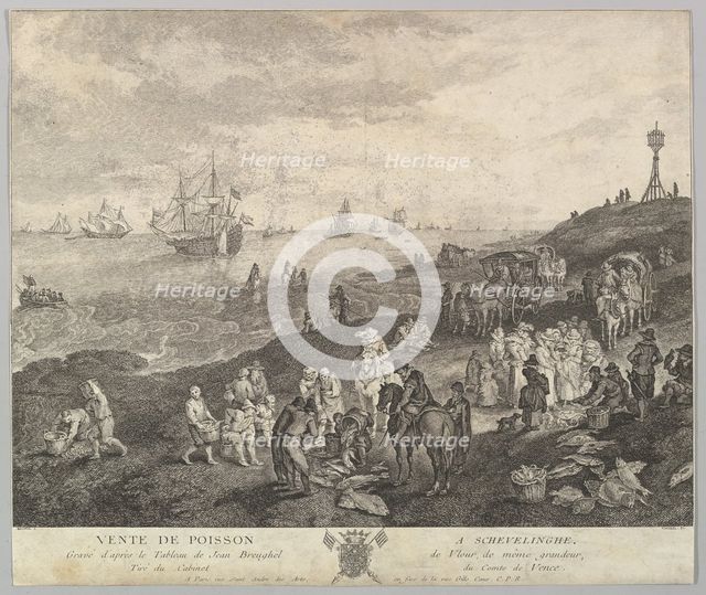 Selling Fish at Scheveningen (Vente de Poisson a Schevelinghe [sic]) after the painting in the.... Creator: Quentin Pierre Chedel.