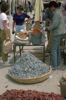 Selling spices and fish in Gabes market