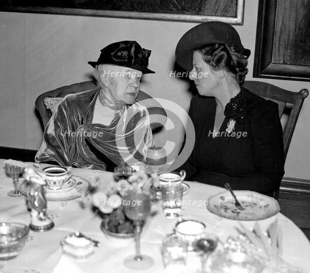 Selma Lagerlof (1858-1940), Swedish writer, with author Pearl Buck for the 1938 Nobel Party.
 Creator: Unknown.
