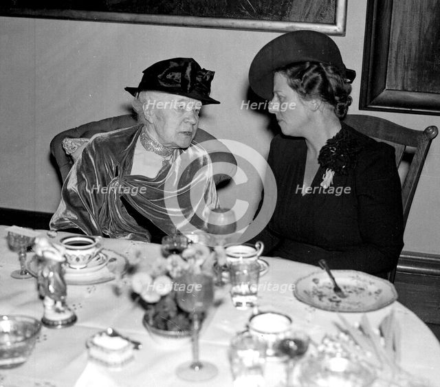 Selma Lagerlof (1858-1940), Swedish writer, with author Pearl Buck for the 1938 Nobel Party.
 Creator: Unknown.
