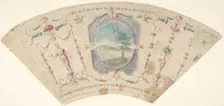 Semi-Circular Design with Grotesques and a Central Medaillon containing a Landscape,18th cent. Creator: Anon
