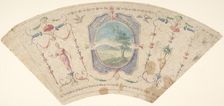 Semi-Circular Design with Grotesques and a Central Medaillon containing a Landscape,18th cent. Creator: Anon