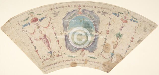 Semi-Circular Design with Grotesques and a Central Medaillon containing a Landscape,18th cent. Creator: Anon.
