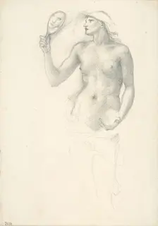 Semi-Nude Female Figure with Mirror in Right Hand, c. 1873-77. Creator: Sir Edward Coley Burne-Jones