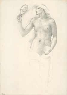 Semi-Nude Female Figure with Mirror in Right Hand, c. 1873-77. Creator: Sir Edward Coley Burne-Jones