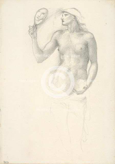 Semi-Nude Female Figure with Mirror in Right Hand, c. 1873-77. Creator: Sir Edward Coley Burne-Jones.