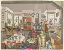 Semi-Rural Kitchen and Dining Room, 1910, 1935/1942. Creator: Perkins Harnly