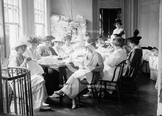 Senate Women Sewing, at District Headquarters, Red Cross, 1917. Creator: Harris & Ewing.