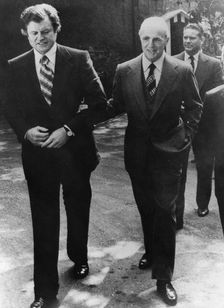 Senator Edward Kennedy with Prime Minister Constantine Karamalis, Athens, Greece, 1975
