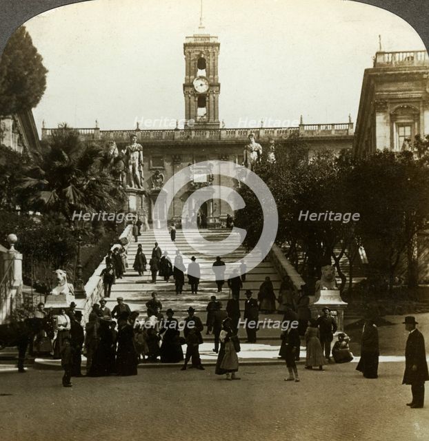 Senatorial Palace, Piazza del Campidoglio, Capitoline Hill, Rome, Italy.Artist: Underwood & Underwood
