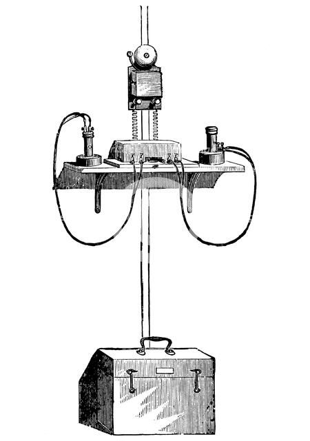 Sending and receiving apparatus with battery box at base, Edison carbon telephone, 1890. Artist: Unknown