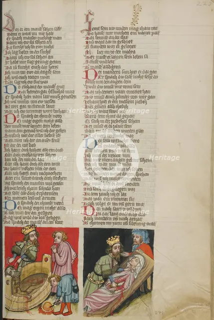 Seneca Murdered in His Bathtub: Nero Cuts Open His Mother's Belly; Weltchronik, about 1400-1410. Creator: Unknown.
