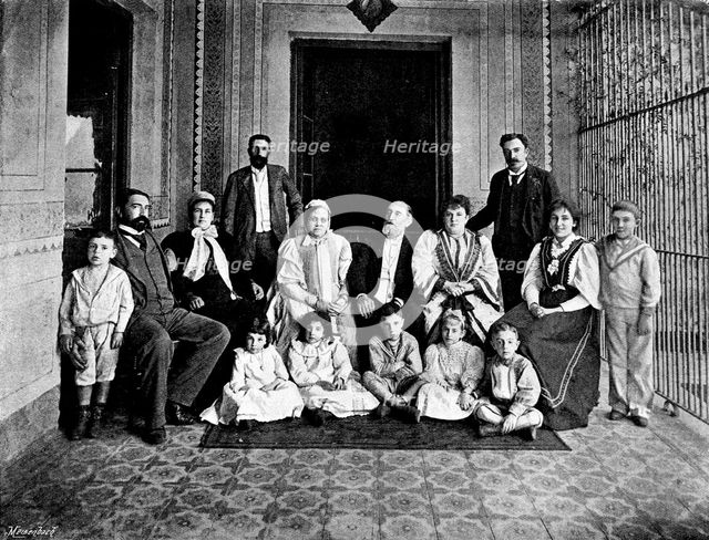 Señor Saenz Peña and members of his family, on the ex-president's seventy-third birthday, 1895. Creator: Adrian Lundstrom.