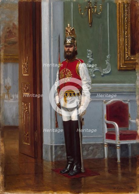 Sentry of the Life-Guards Horse Regiment in the Winter Palace, 1889. Creator: Narkiz Nikolaevich Bunin.